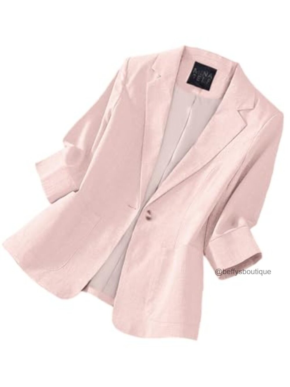 Linen Blend Blazer 3/4 Sleeve Lightweight Lined Button Casual Work Office